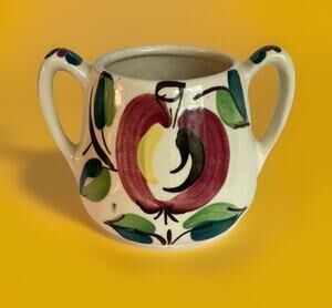 Vintage Purinton Pottery Slip Ware Sugar Bowl w/ Handles No Lid, Apple Pattern